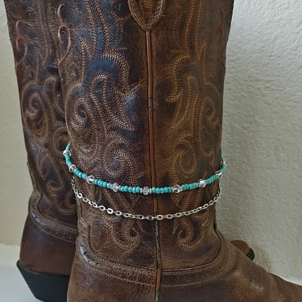 One Of A Kind Turquoise Silver Dreamcatcher Crystal Boot Bracelet Boot Chain - Picture 6 of 8